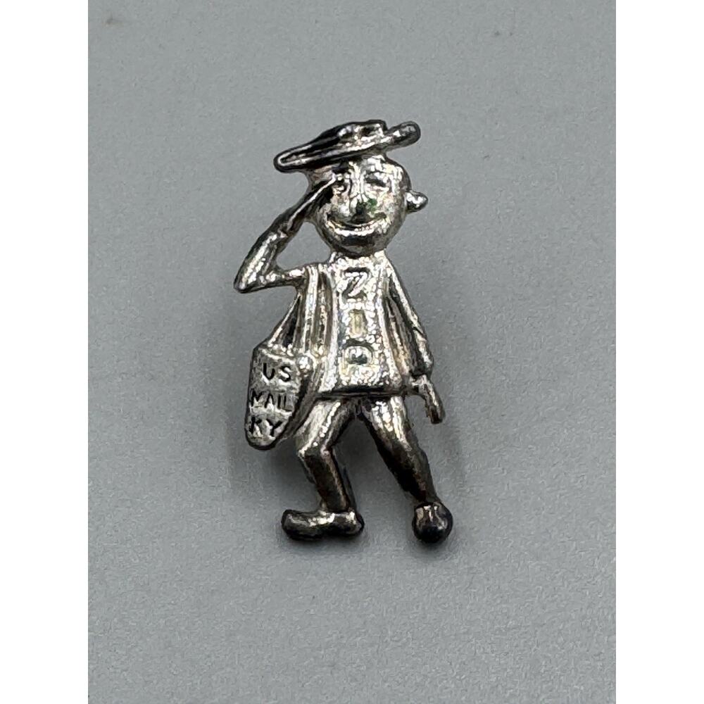 Vintage Silver Colored Soldier Saluting W/ Bag Lapel Pin